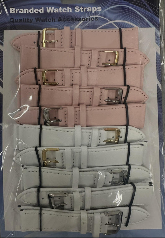 Leather Pink & White Watch Straps Pk10 size 20mm 1005.02