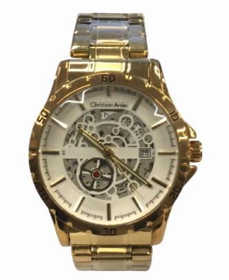 Christyan Arden Mens Fashion Dated Dial Analogue Gold/White Metal Bracelet Strap Watch