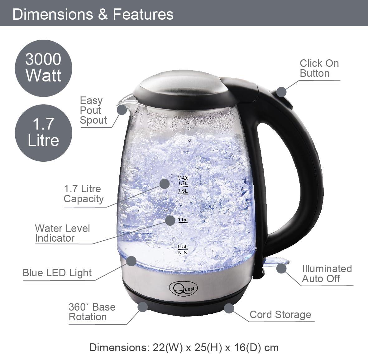 Quest 1.7L Fast Boil Glass Kettle 3Kw