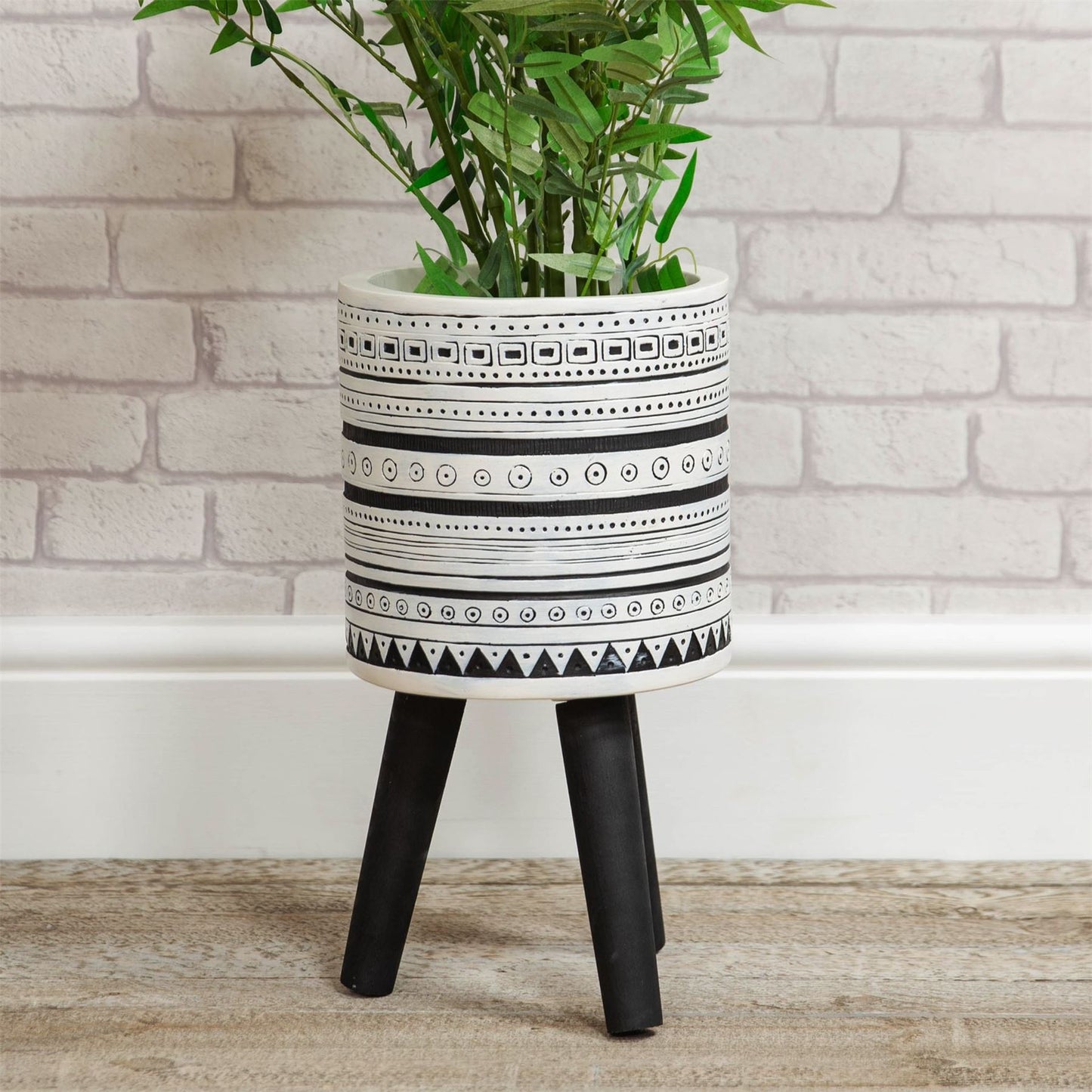 Ornate Fibre Clay Planter White with Wooden Legs