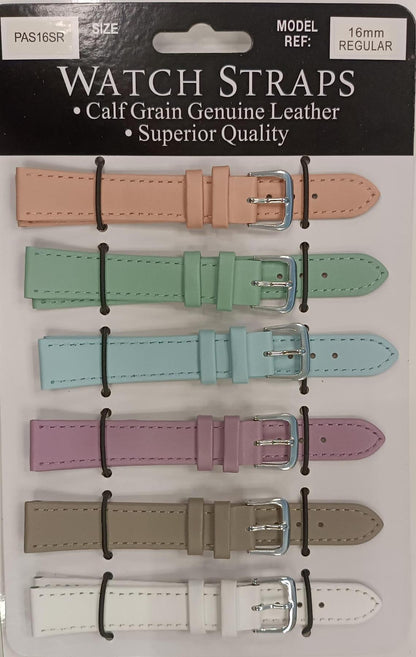 PASSR Sun Mixed Pastille Colour Calf Leather Watch Straps Regular card of 6 - Silver Buckle Available Size 10mm To 20mm