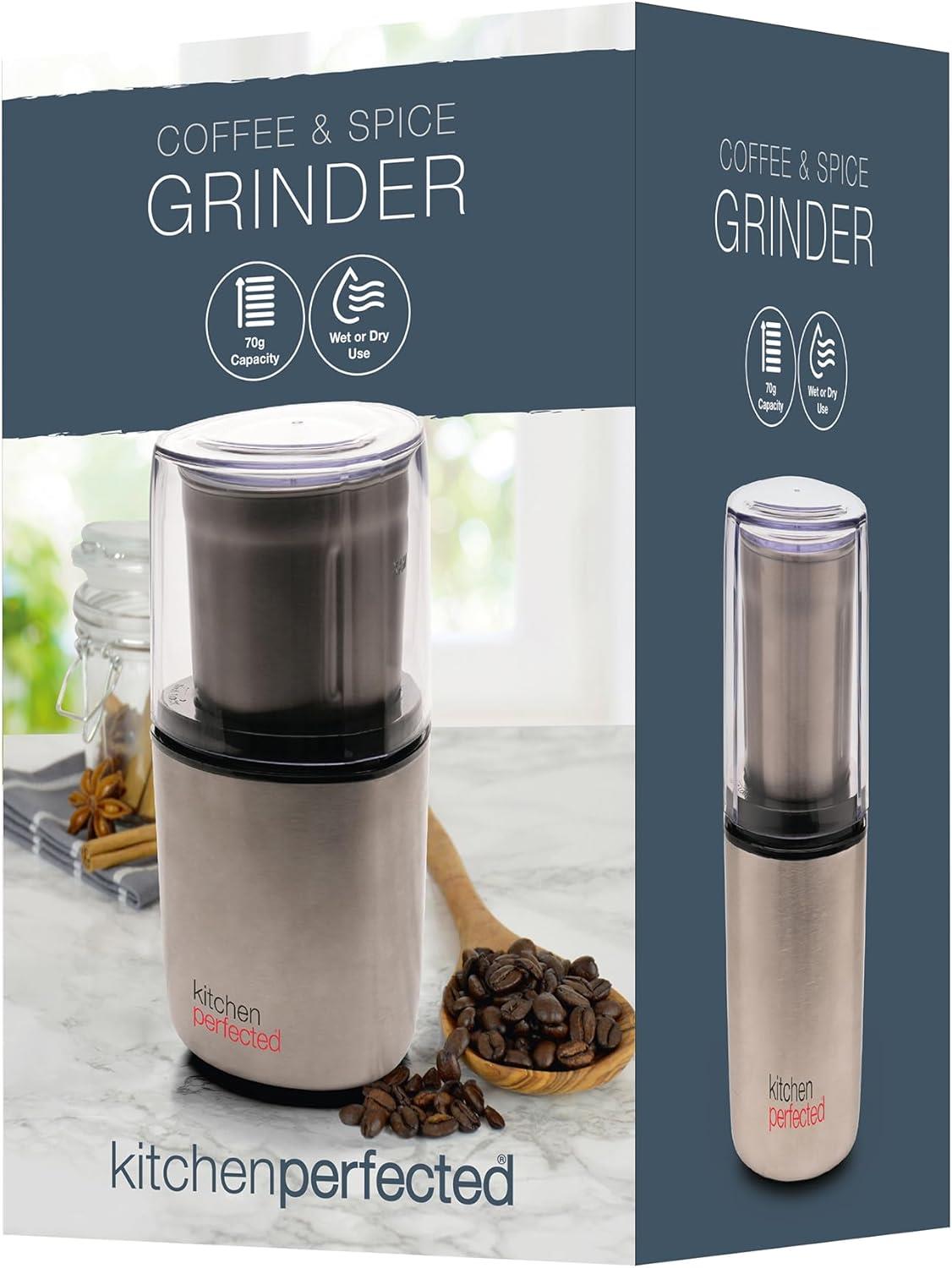 KitchenPerfected 200w 70g Spice / Coffee Grinder - Brushed Steel