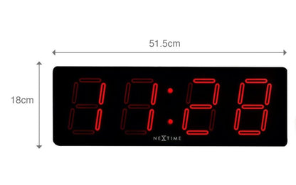 NeXtime "BIG D", square, Large display, Digital with adapter, very silent, 51,5 x 18 cm, Black wall clock
