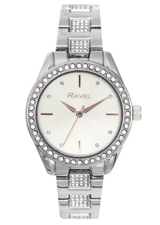 Ravel Plus Ladies Stone Dial Jewellery Silver Dress Watch
