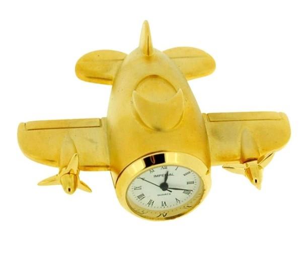 Miniature Clock Gold Aeroplane Solid Brass IMP63 - CLEARANCE NEEDS RE-BATTERY