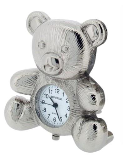 Miniature Clock Chrome Plated Small Mama Bear & Baby Bear Solid Brass IMP1078-S-S - CLEARANCE NEEDS RE-BATTERY