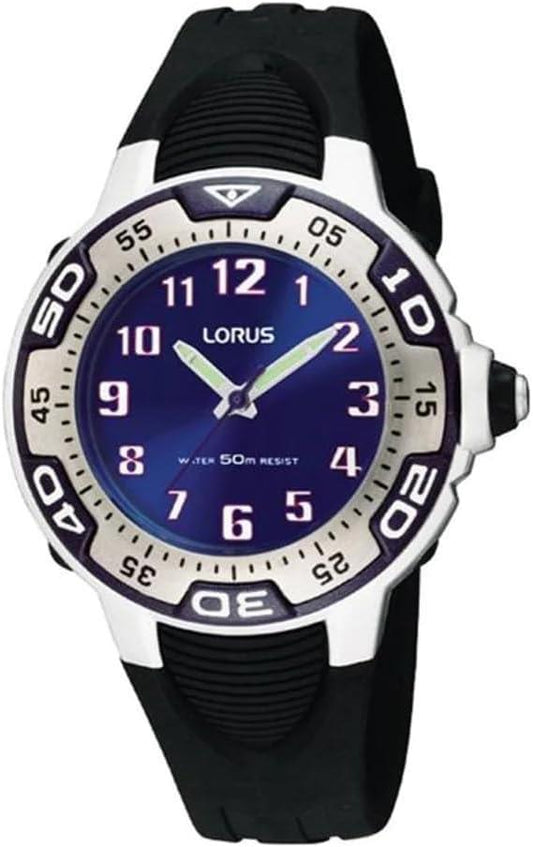 Lorus Boys Sports Analogue Quartz Blue Dial with Black Rubber Strap Watch RG235GX9