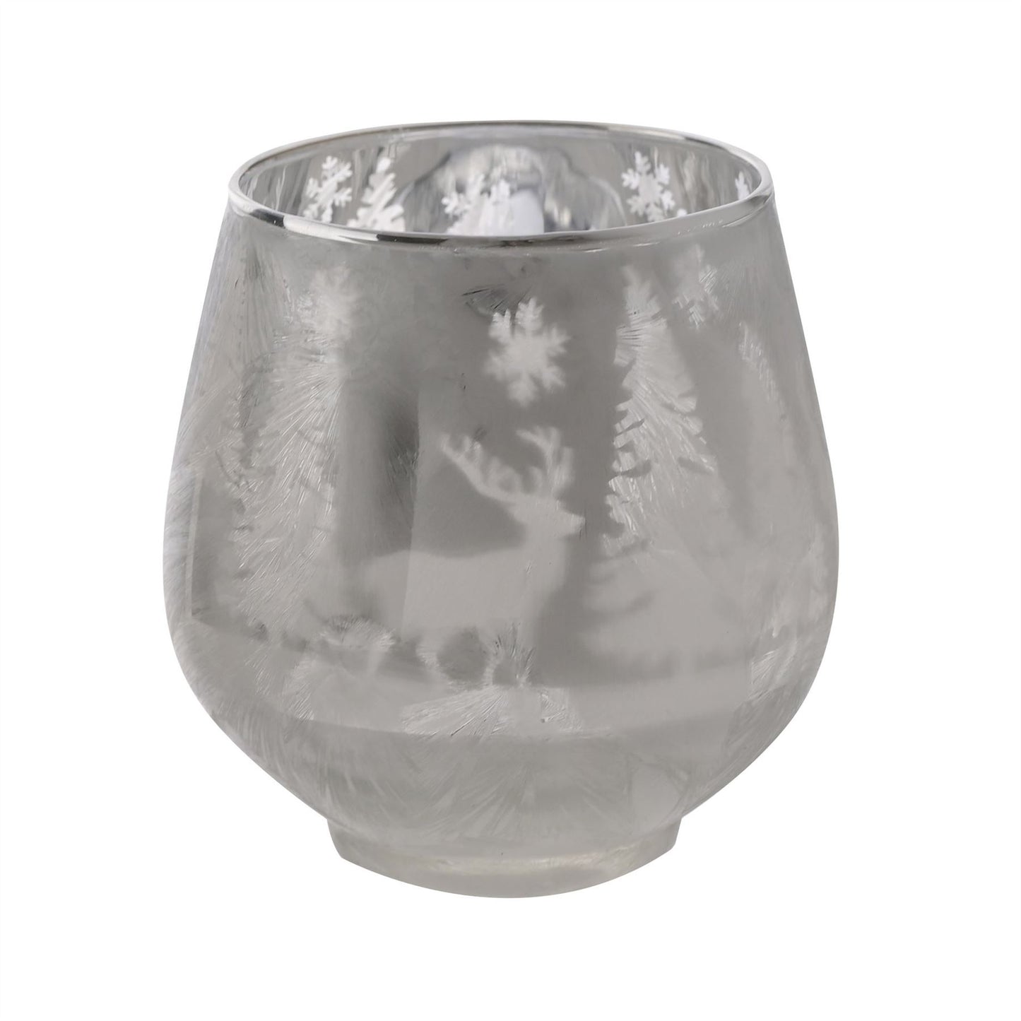 Frosted Reindeer Forest Scene Votive Candle Holder