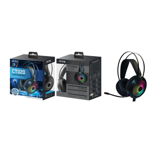 MTK Gaming Headphone with Stereo Sound, Microphone, LED Light indicator, Volume Control, 2M Cable, PC/PS4/XB CT020