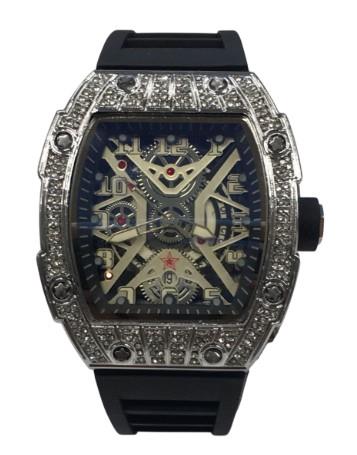 New Rubber Gents Silver Bling Fashion Quartz Movement Dated Skeleton Clear Dial Rubber Strap Watch Available Multi Colour NY London