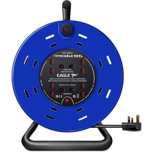 Eagle 4 Socket 25M Cable Extension Reel Metal A Frame 13A