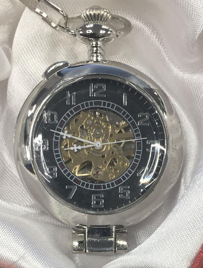 Mens & Ladies Mechanical Hand Winding Half Hunter Steampunk Silver Pocket Watch