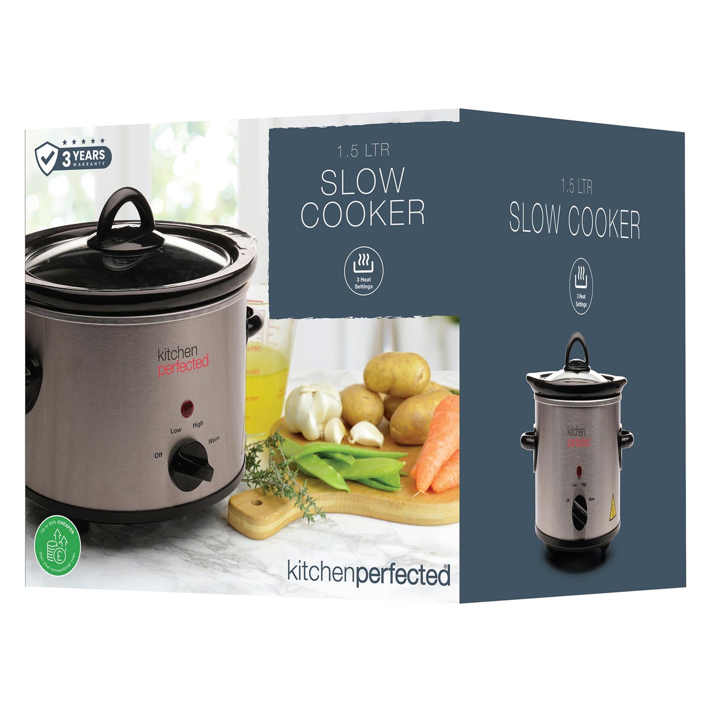 KitchenPerfected Slow Cooker Round 1.5Ltr - Stainless Steel E3016SS