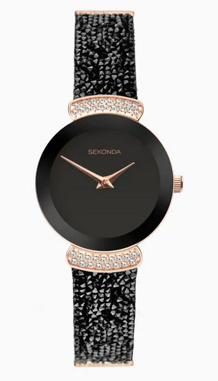 Sekonda Seksy Ladies Bling Black Brass Case & Bracelet with Black Dial Watch 40425