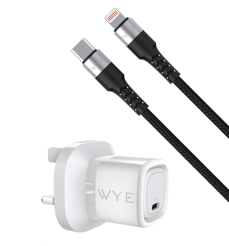 WYEFLUX 25W Dual Port USB-C & USB-A Charging Kit With USB-C to 8-Pin Cable (Gan III)