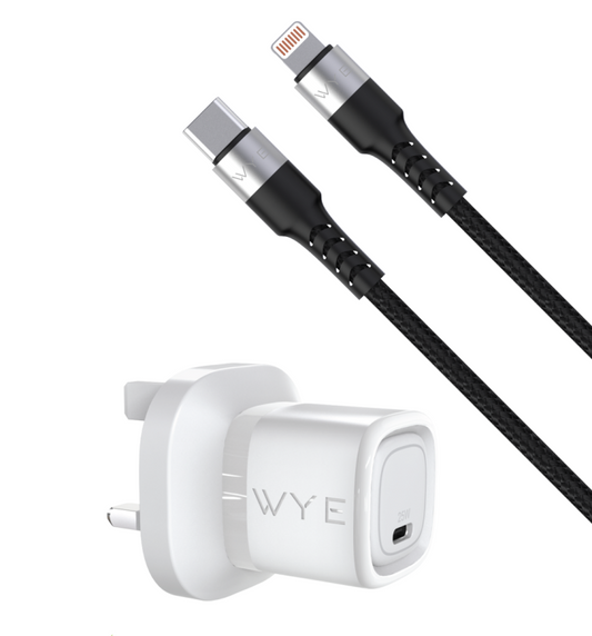 WYEFLUX 25W Dual Port USB-C & USB-A Charging Kit With USB-C to 8-Pin Cable (Gan III)