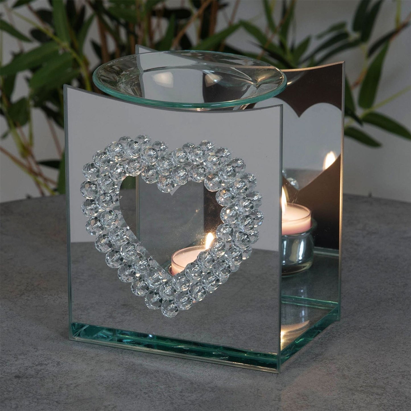 Hestia Mirror Glass Oil Burner Heart Design