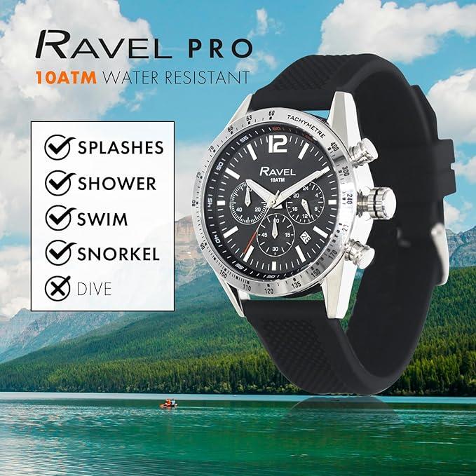 Ravel Mens Fashion Sports Multi 100m Water Resistant Chronograph Dated Rubber Strap Watch RPR-M Available Multi Colors