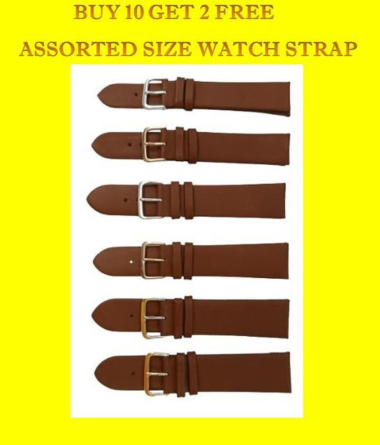 Genuine Brown Leather WATCH STRAP BUY 10 GET 2 FREE ASSORTED SIZE 18mm-22MM