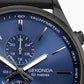 Sekonda Mens Sports Gun Metal Case & Leather Strap with Blue Dial Watch 1773