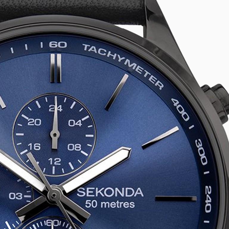 Sekonda Mens Sports Gun Metal Case & Leather Strap with Blue Dial Watch 1773