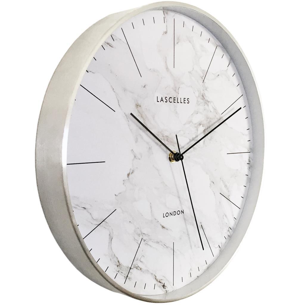 Brushed Chrome Metal Cased Wall Clock with Marble Effect Dial - 31cm