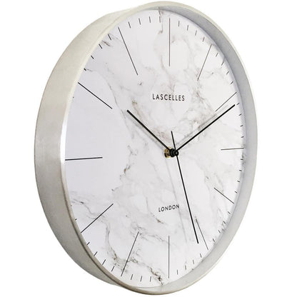 Brushed Chrome Metal Cased Wall Clock with Marble Effect Dial - 31cm