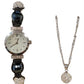 Sekonda Ladies Black & Diamante bangle Watch & Necklace Gift Set