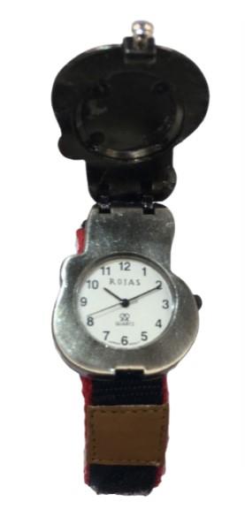 Rojas Children's Girls Boys Distinctive Selection Quartz Metal Folding Cover White Dial with Black/Red Velcro Strap Watch - CLEARANCE NEEDS RE-BATTERY