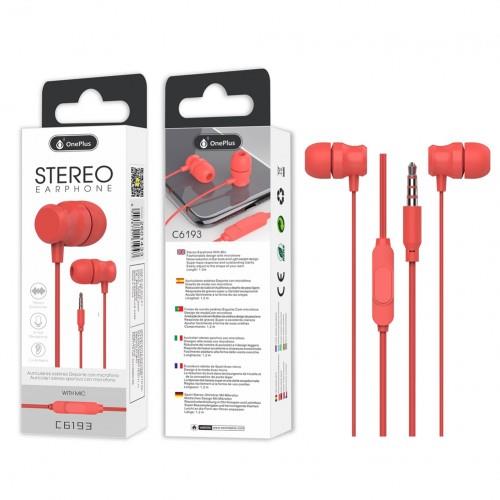 Earphones with Mic S.Basic Ditto, with Multifunction Button, 1.2m cable, Red