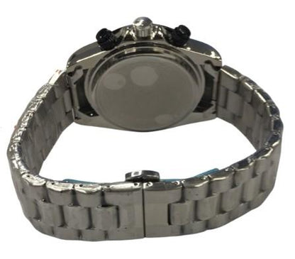 Ketta Mens Fashion Dated Multi Dial with Black Top Ring Silver Metal Bracelet Strap Watch Available Multiple Colours