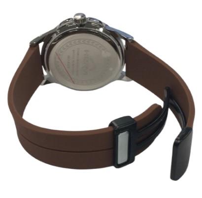 Heryi Rubber Gents Fashion Quartz Date Brown Dial Brown Rubber Magnetic Strap Watch