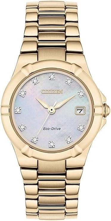 Citizen Ladies Eco-Drive Bling Dated Mother of pearl Dial Rose Gold Bracelet Watch