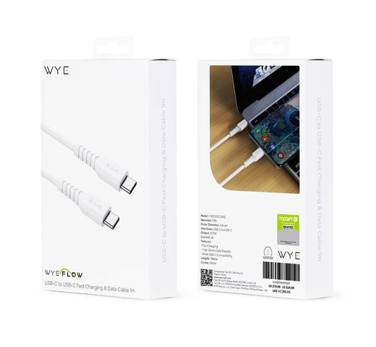 WYE USB-C to USB-C 60W Fast Charging & Data Cable 1m