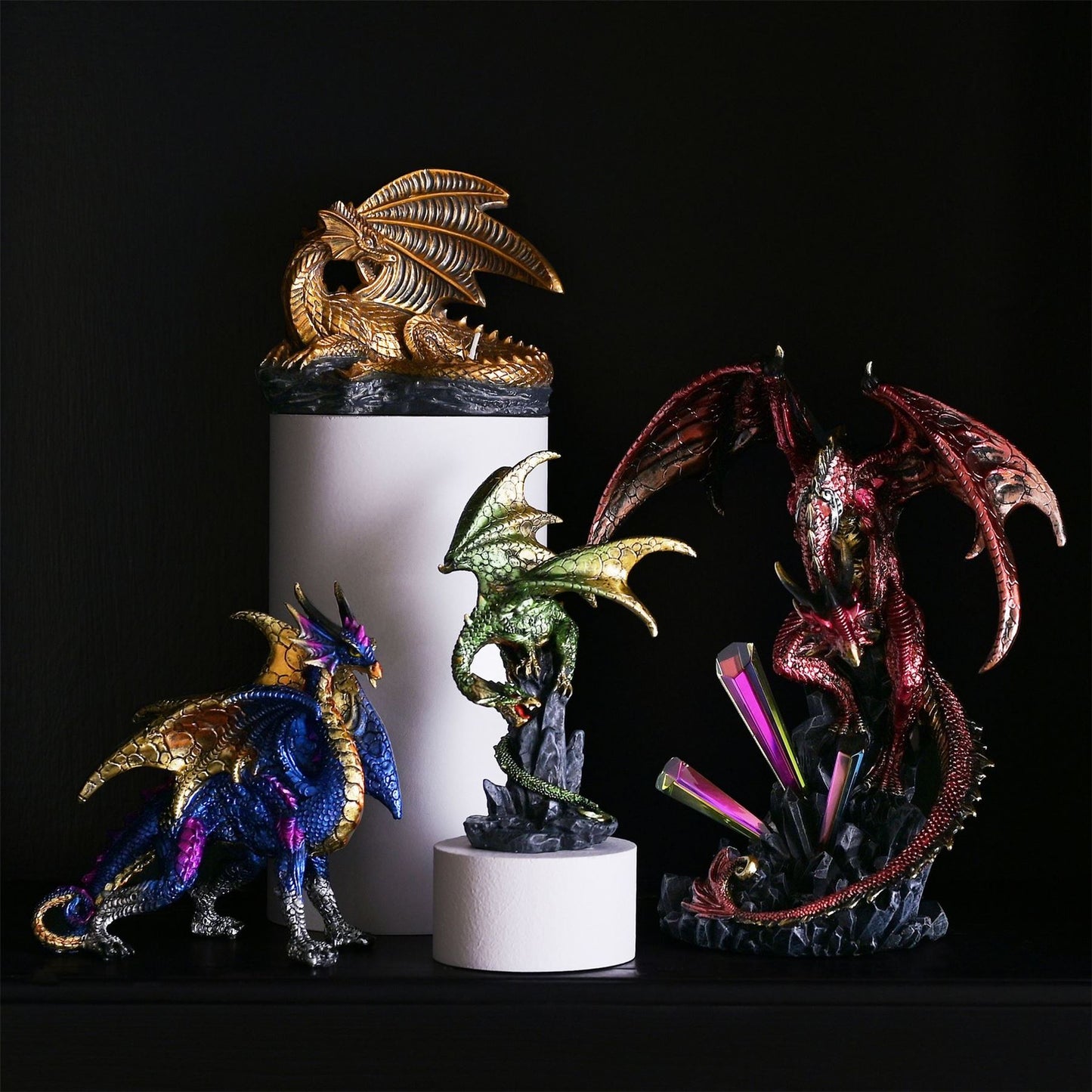 Red Dragon with Crystals Diorama Figurine