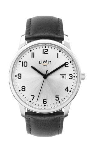 Limit Mens Basic Dated Silver Dial Black Faux Leather Strap Watch