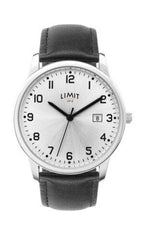 Limit Mens Dated Silver Dial Black Faux Leather Strap Watch