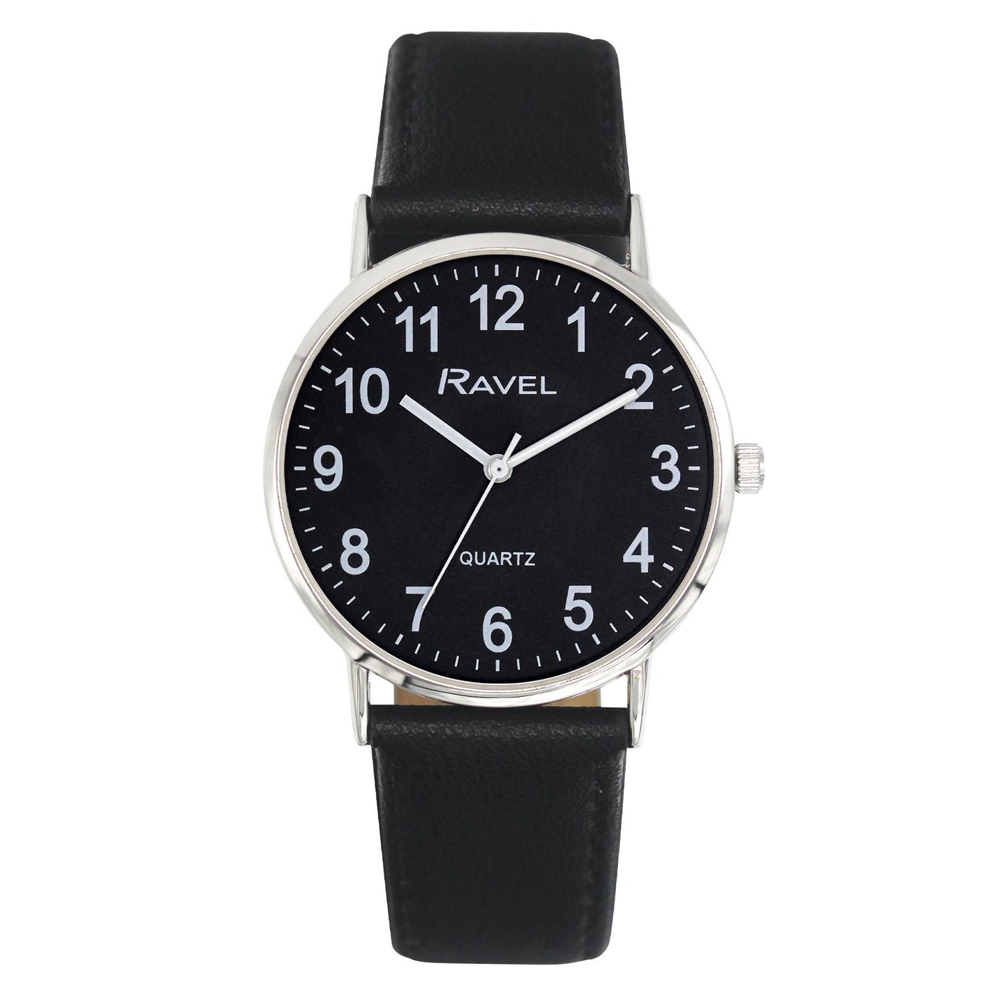 Ravel Mens Classic Big Black Dial Black Leather Strap Watch R0129.23.1