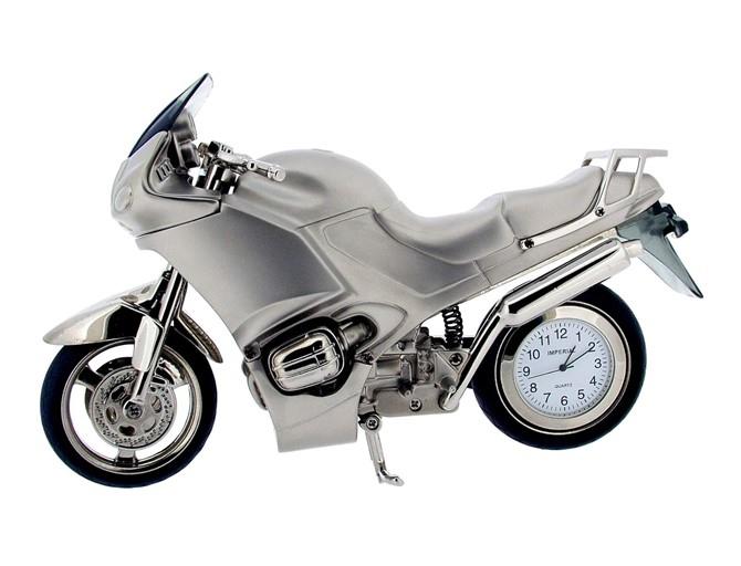 Miniature Clock Super Large Motorbike Desktop Silver Tone Plated Solid Brass Clock IMP1069S - CLEARANCE NEEDS RE-BATTERY