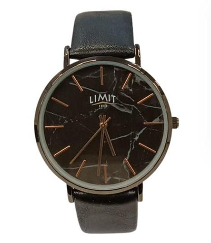 Limit Mens Basic Black Face Rosegold Number with Black Leather Strap Watch