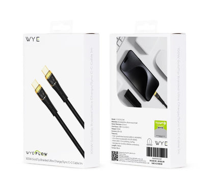 Wyeflow 100W GoldTip Braided Ultra Charge/Sync C-C Cable 1m