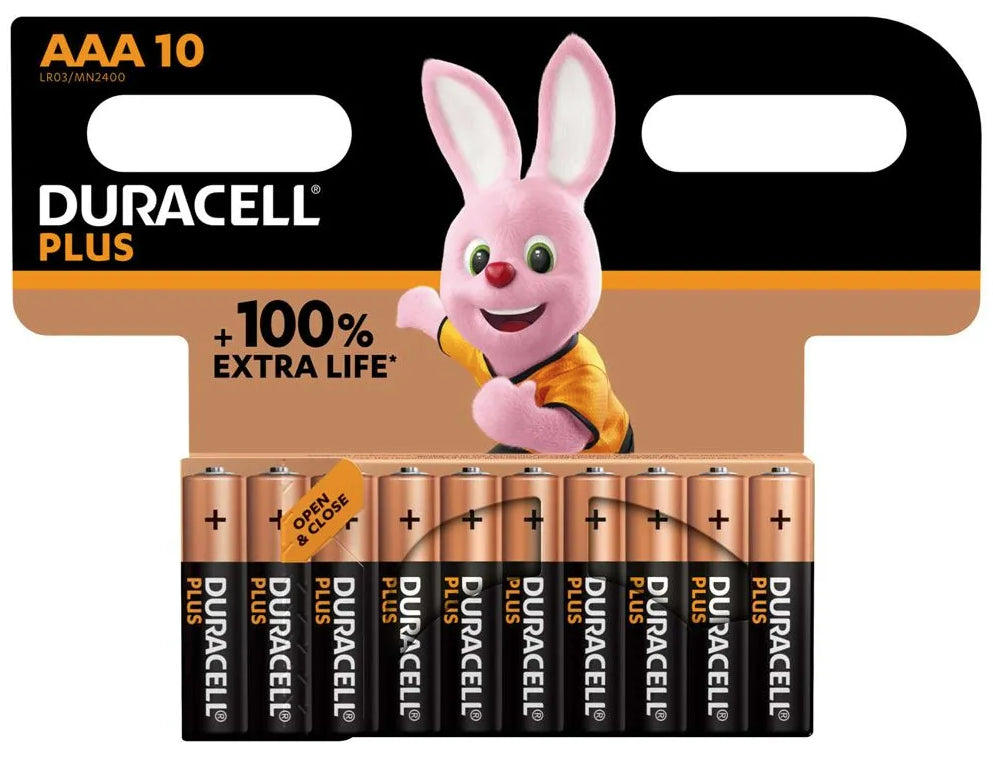 Duracell Plus MN2400+ AAA Alkaline Batteries 10 Per Card