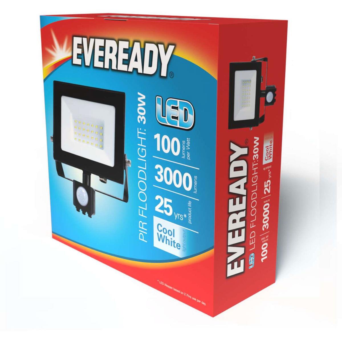 Eveready 30W IP44 LED PIR Floodlight - 3,150 Lumen - 4,000K (Cool White)