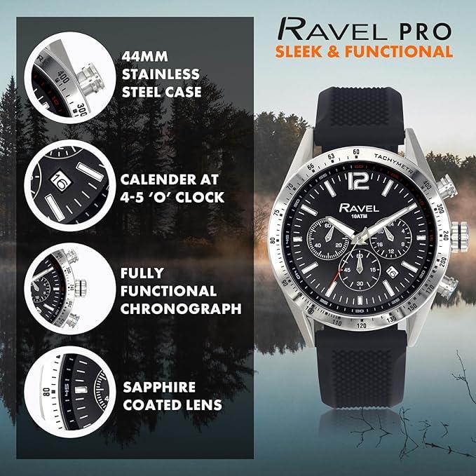 Ravel Mens Fashion Sports Multi 100m Water Resistant Chronograph Dated Rubber Strap Watch RPR-M Available Multi Colors