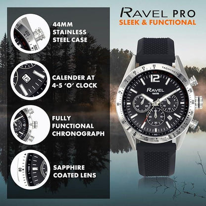 Ravel Mens Fashion Sports Multi 100m Water Resistant Chronograph Dated Rubber Strap Watch RPR-M Available Multi Colors