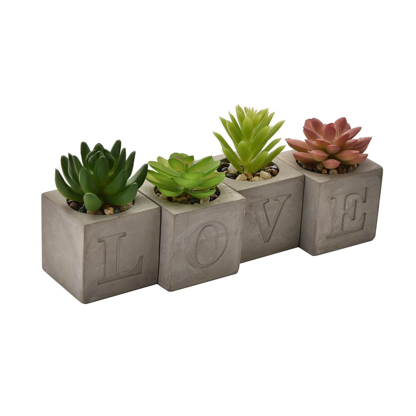 Hestia Set of 4 Faux Plants in a Cement Pot "Love" 6 x 6 cms