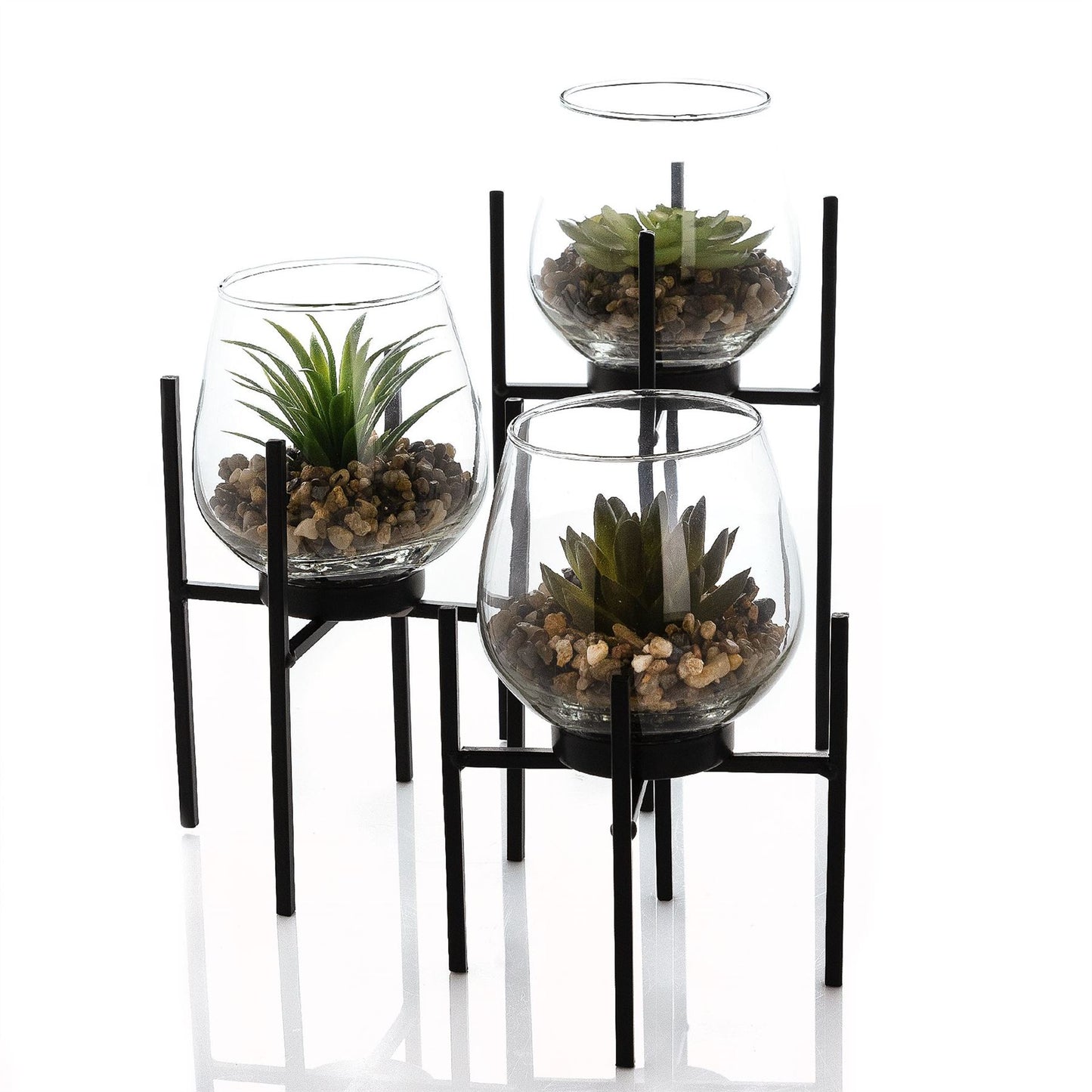 Hestia Set of 3 Glass Planters with Faux Succulent