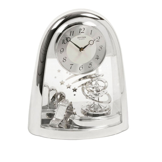 Rhythm Cont Mantel Clock Arched Top/Sprial Pendulum Silver
