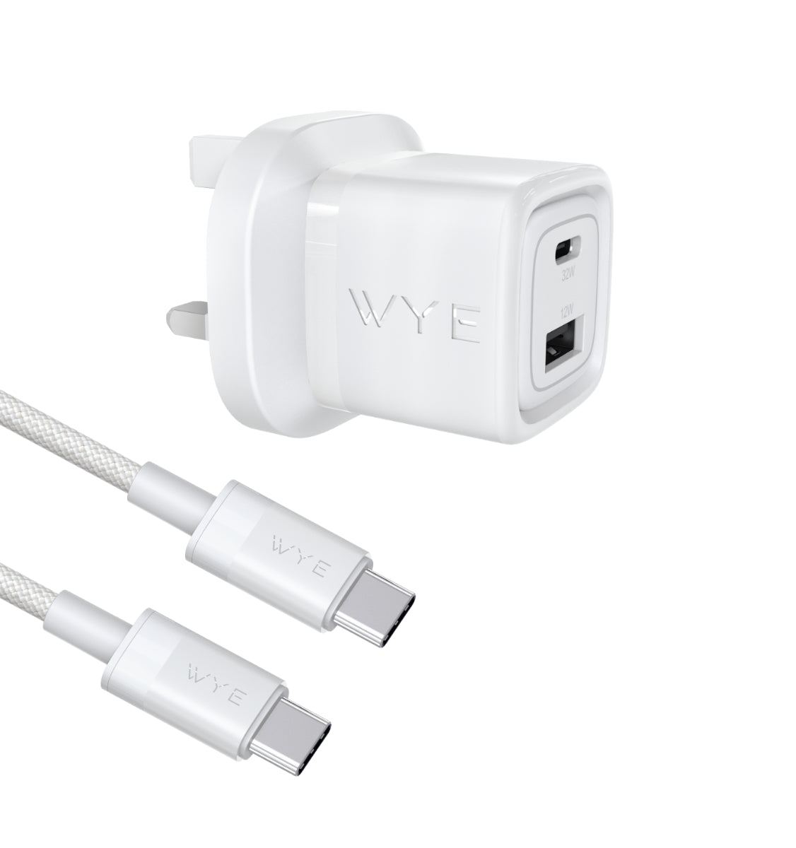 WYEFLUX 32W Dual Port USB-C & USB-A Charging Kit with USB-C to USB-C Cable (Gan III)