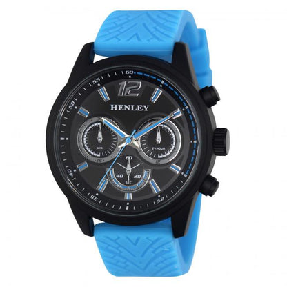 Henley Mens Fashion Multi Eye Black Dial With Sports Large Silicone Strap Watch H02216 Available Multiple Colour